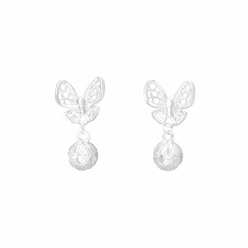 Lllunimon S999 Sterling Silber hohler Schmetterling Schmetterling Runde Perlen Ohrringe Schmetterling Anhänger Ohrringe für Frauen Modeschmuck Zubehör Kreatives Geschenk von Lllunimon