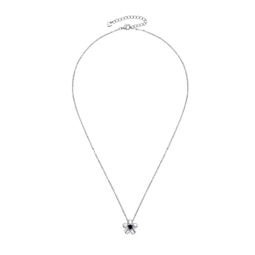 Lllunimon Schwarze Moissanit-Blumenhalskette Sterlingsilber Moissanit-Halskette für Frauen Niedlicher Schmuck Geschenke für Ehefrau Freundin Tochter von Lllunimon