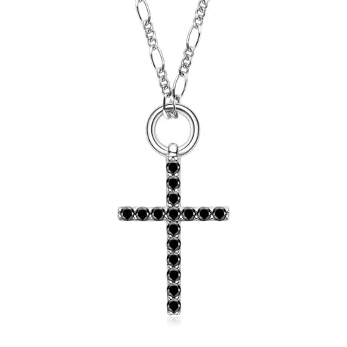 Lllunimon Schwarze Moissanit-Kreuz-Halskette für Männer Frauen Sterlingsilber-Moissanit-Halskette Kreuz-Halskette für Freundin Freund Sohn Tochter von Lllunimon