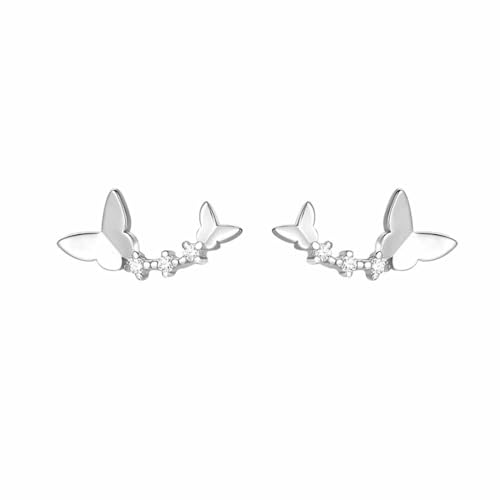 Lllunimon Silber Mini gebogene Doppelschmetterling Ohrringe Kleine Silber Ohrringe für Frauen zierliche Sterling Silber Schmetterling Ohrring Schmuck Geschenke für Sie von Lllunimon