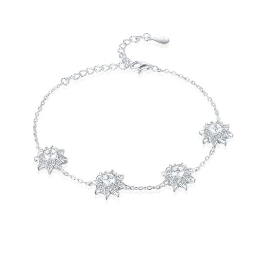 Lllunimon Silberarmband, vier blumenförmige Anhänger mit kubischen Zirkonias, 18 cm verstellbare Charm-Kette für Frauen, perfekt für den täglichen Gebrauch, Schmuckgeschenk von Lllunimon