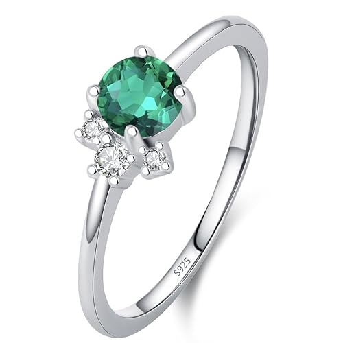 Lllunimon Smaragdgrüner Diamant S925 Silberring, Edelsteine gesetzt, schlicht und elegant Schmuck, für den täglichen Gebrauch, ein Geschenk für sie.,Grün,Size 7 von Lllunimon