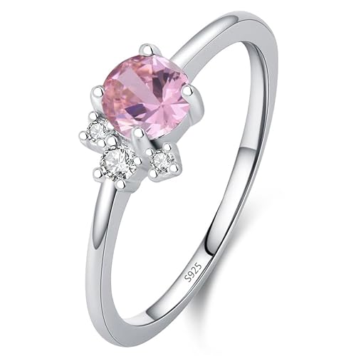 Lllunimon Smaragdgrüner Diamant S925 Silberring, Edelsteine gesetzt, schlicht und elegant Schmuck, für den täglichen Gebrauch, ein Geschenk für sie.,Rosa,Size 8 von Lllunimon