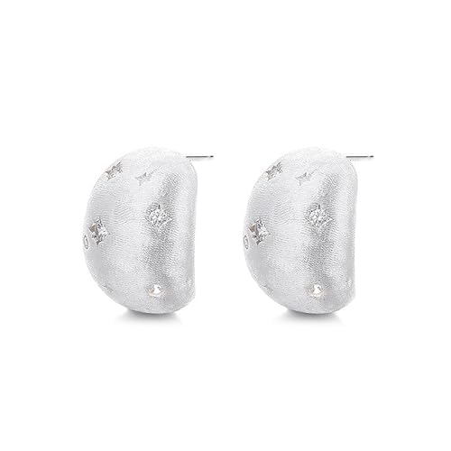 Lllunimon Star Moon Gebürstet S925 Sterling Silber Ohrringe Micro-Set Zirkon Schmuck Eleganter böhmischer Stil Geschenke für den Alltag für Sie,A von Lllunimon