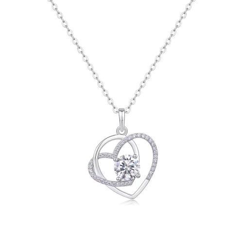 Lllunimon Sterling Silber Moissanit Doppelherz Halskette Hochzeit Verlobung Halskette Jubiläum Liebe Schmuck Geschenke für Ehefrau Freundin Mama von Lllunimon