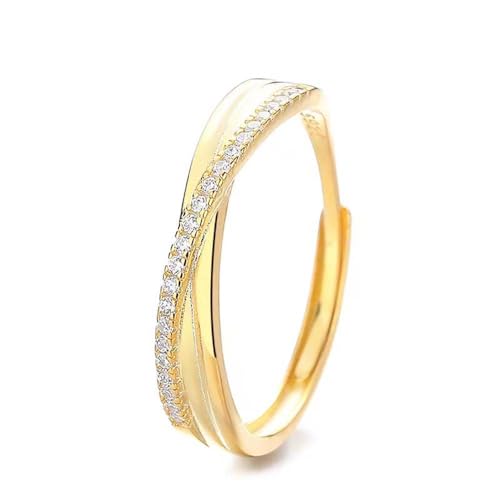 Lllunimon Sterlingsilber Kreuzring für Frauen Einfacher verstellbarer Ring hypoallergener Jubiläumsring glänzender Schmuck Geschenke für Freundin Ehefrau,Gold von Lllunimon