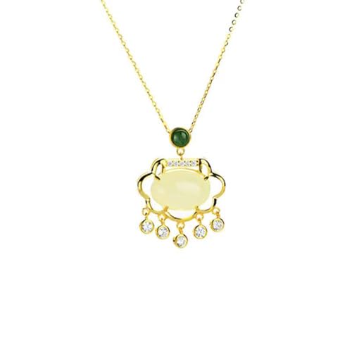 Lllunimon Sterlingsilber vergoldete Jadeschloss-Halskette zarte Hetian-Jade-Halskette im chinesischen Stil Glücksschmuck-Geschenk für Ehefrau Mama von Lllunimon