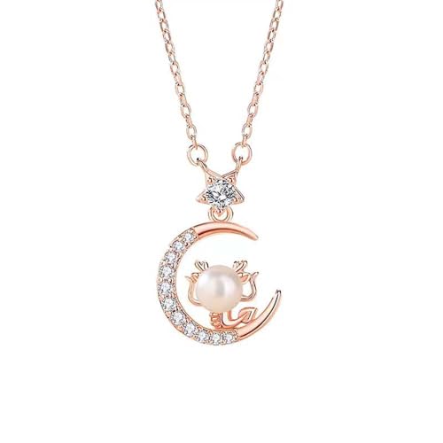 Lllunimon Sterlingsilber vergoldete Perlenketten Frauen Mond Drache Halsketten Jubiläum Halskette Schmuck Geschenke für Sie von Lllunimon
