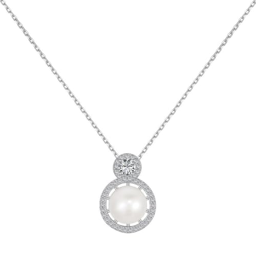 Lllunimon Süßwasser Perlenkette 925 Sterling Silber CZ Halskette für Frauen hohl rund mit Perlenschmuck für Frauen Geburtstag Muttertag Valentinstag Geschenk von Lllunimon