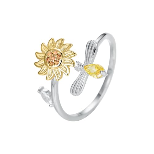 Lllunimon Sunflower Bee 925 Silber Ring Boho Stil verstellbarer Schmuck Personalisierter romantischer Stil Geschenke für den Alltag für Sie,Silber Lllunimon Sunflower Bee 925 Silber Ring Boho Stil verstellbarer Schmuck Personalisierter romantischer Stil Geschenke für den Alltag für Sie,Silber von Lllunimon