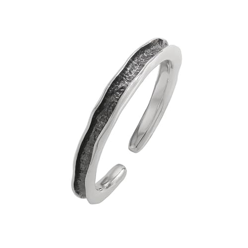 Lllunimon Textur Offener Ring S925 Sterling Silber Ring Nordic Minimalistischer Schmuck Stapelbar Alltag Ein Geschenk für Sie,Schwarz von Lllunimon
