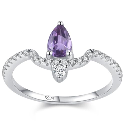 Lllunimon Tropfenförmiger S925 Silberring, mit Edelsteinen besetzt, schlichte elegante Schmuckstücke für den täglichen Gebrauch, ein Geschenk für sie.,Lila,Size 7 von Lllunimon