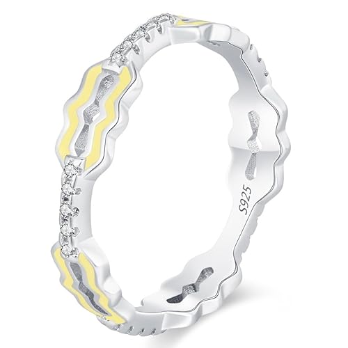 Lllunimon Unregelmäßige Form S925 Silberring mit gelberEmaille-Technik, einfach und lebhaft symbolisch. Tägliches Tragen, ein Geschenk für sie.,Size 9 von Lllunimon