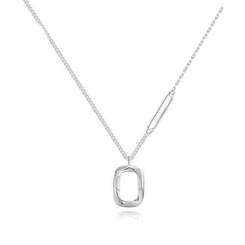 Lllunimon Unregelmäßiger geometrischer Rahmen Halskette aus Sterlingsilber S925 Pioneer Anhänger Eleganter Persönlichkeitsstil Geschenke für den Alltag für Sie von Lllunimon