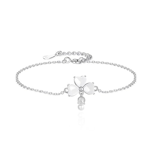 Lllunimon Vergoldete Sterlingsilberarmbänder, Hotan-Jade in Form eines Maiglöckchen-Anhängerarmbands, verstellbare Länge, Schmuckgeschenk für Frauen,Silber Lllunimon Vergoldete Sterlingsilberarmbänder, Hotan-Jade in Form eines Maiglöckchen-Anhängerarmbands, verstellbare Länge, Schmuckgeschenk für Frauen,Silber von Lllunimon