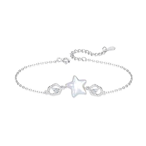 Lllunimon Vergoldete sterling Silberarmbänder, Barockperle mit Sternanhänger, verstellbar von 7 plus 2 Zoll, Schmuckgeschenk für Frauen,Silber Lllunimon Vergoldete sterling Silberarmbänder, Barockperle mit Sternanhänger, verstellbar von 7 plus 2 Zoll, Schmuckgeschenk für Frauen,Silber von Lllunimon