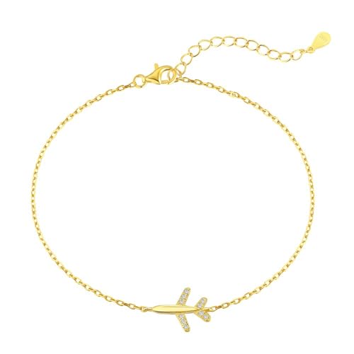 Lllunimon Verstellbare Flugzeug Kette Armband für Frauen Mom 925 Sterling Silber Flugzeuge Jewelly Flight Attendants Pilot Glückliche Weihnachten Valentinstag Geburtstagsgeschenke,Gold von Lllunimon