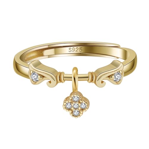 Lllunimon Verstellbare offene vierblättrige Kleeblätter Ringe für Frauen 925 Sterling Silber Glück Klee Ringe Versprechen Ring Hochzeit Schmuck Geschenke für Freundin,Gold Lllunimon Verstellbare offene vierblättrige Kleeblätter Ringe für Frauen 925 Sterling Silber Glück Klee Ringe Versprechen Ring Hochzeit Schmuck Geschenke für Freundin,Gold von Lllunimon