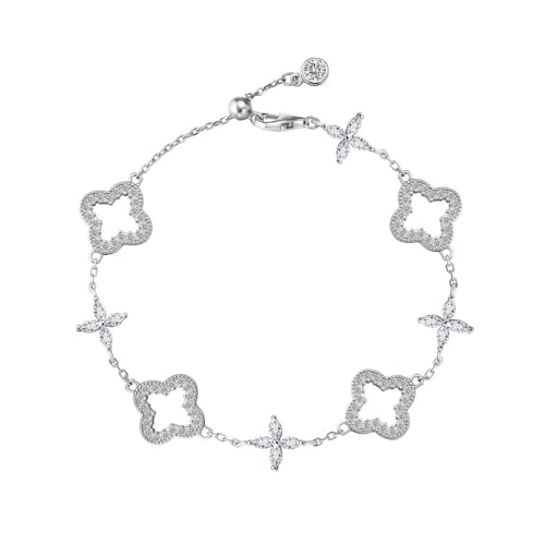 Lllunimon Vier Blatt Kleeblatt Kette Armband für Frauen Mutter Cubic Zirkonia 22K 925 Sterling Silber Armband Einstellbare Glückskleinkleber Link Armband Schmuck Geschenk für Frau Mutter,Silber Lllunimon Vier Blatt Kleeblatt Kette Armband für Frauen Mutter Cubic Zirkonia 22K 925 Sterling Silber Armband Einstellbare Glückskleinkleber Link Armband Schmuck Geschenk für Frau Mutter,Silber von Lllunimon