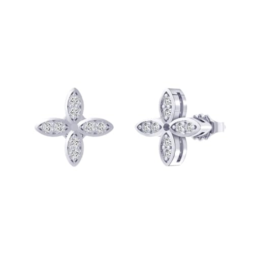 Lllunimon Vierblättrige Glücksstecker 925 Sterling Silber Damen Ohrringe voller Zirkonschmuck für den Alltag Ein Geschenk für Sie,Silber von Lllunimon