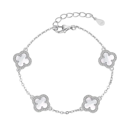 Lllunimon Vierblättriges Kleeblatt-Kettenarmband für Frauen Mutter schwarzer Onyx Perlmutt in 925 Sterling Silber Armband verstellbares Glücksklee-Gliederarmband Schmuck Geschenk für Ehefrau Her,A Lllunimon Vierblättriges Kleeblatt-Kettenarmband für Frauen Mutter schwarzer Onyx Perlmutt in 925 Sterling Silber Armband verstellbares Glücksklee-Gliederarmband Schmuck Geschenk für Ehefrau Her,A von Lllunimon