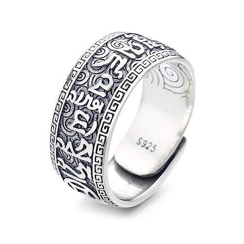 Lllunimon Vintage 925 Sterling Silber Lotus Ringe Om Mani Padme Hum Schrift Buddhistische Ring Für Frauen Männer Einstellbare Finger Ring Geschenk von Lllunimon