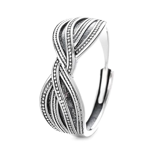 Lllunimon Vintage geometrischer Tupfen S925 Silberring gedrehter Bandschmuck Eleganter und einfacher Stil Geschenke für den Alltag für Sie,A von Lllunimon