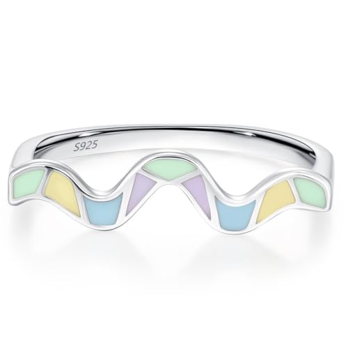 Lllunimon Wellenförmiger S925 Silberring mit Dopamin-Emaille Schmuck, schlichte und lebendige Schmuckstücke für den täglichen Gebrauch, ein Geschenk für sie.,Size 6 von Lllunimon
