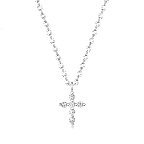 Lllunimon Winzige Moissanit-Kreuzkette für Frauen Sterlingsilber-Kreuzkette für Freundin Ehefrau stapelbare Halskette Moissanit-Halskette von Lllunimon