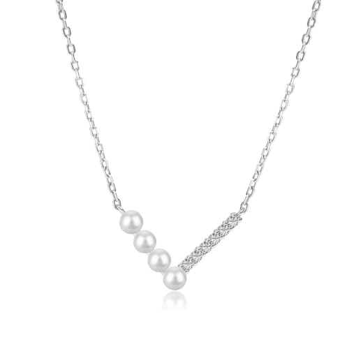 Lllunimon Zierliche 925 Sterling Silber Perlenkette für Frauen Zirkonia Perle Lächeln Halsketten Trendige Boho Modeschmuck für Frauen Weihnachten Valentinstag Geschenke,Platinum von Lllunimon
