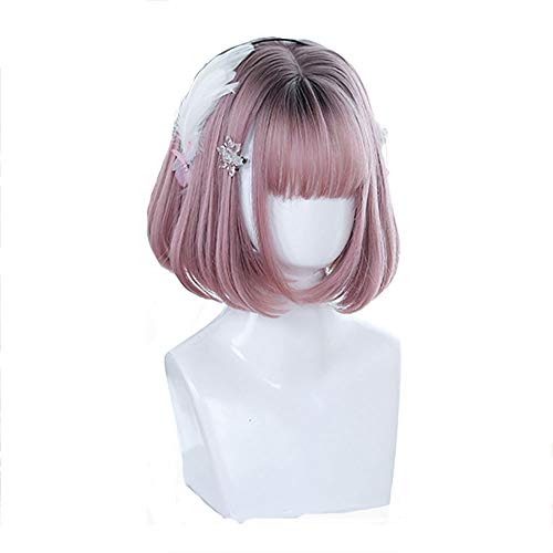 Mixed Blue Bob Lolita Perücken mit Pony Short Harajuku Cosplay Perücke Rosa Perücke Hitzebeständige synthetische Haarparty,Rosa von Lllunimon