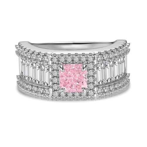 Size9,Lllunimon 925 Sterling Silber glänzender Volldiamant Ring Cocktail Ringe Rosa Zirkonia Versprechen Ringe Halo Ring Ewigkeit Verlobung Ehe Band Ring von Lllunimon
