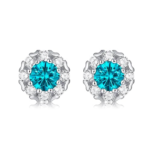 Zarte elegante Moissanite blaue Blume Ohrstecker, 925 Sterling Silber vergoldet Edelstein Ohrstecker für Frauen, Bräute, Frau, Mutter, Tochter, Schwester, Freunde von Lllunimon