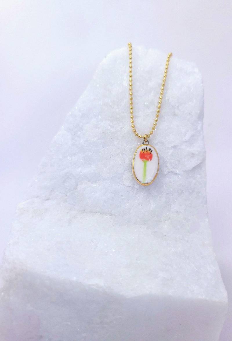 Tulpe, Porzellankette, 22K Gold, Weiß/Rot Tulpe, Porzellankette, 22K Gold, Weiß/Rot von Llorestudio