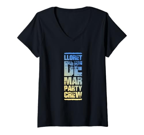 Damen Lloret De Mar Party Crew | Zitat des Urlaubsteams T-Shirt mit V-Ausschnitt Damen Lloret De Mar Party Crew | Zitat des Urlaubsteams T-Shirt mit V-Ausschnitt von Lloret De Mar Party Mood Inc