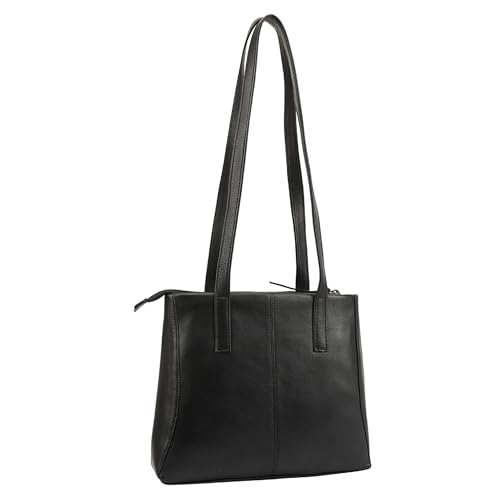 Lloyd Baker London Zip Top Echtleder Tote Bag Schultertasche Damen Leder Handtasche HAMPI, Schwarz , 30 Centimeters , Medium von Lloyd Baker