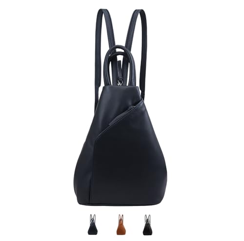 Lloyd Baker London - Zue Sleek Leather Triangle 100% Echtes Leder Damen Rucksack - Modernes & Vielseitiges Design mit Doppelreißverschluss, navy, 38 von Lloyd Baker