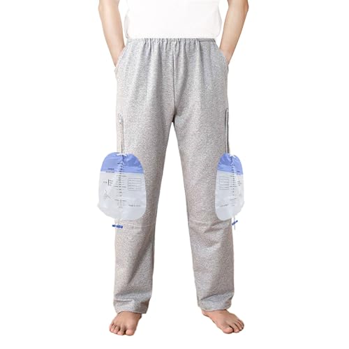 Lmaray Katheterhose für Herren/Damen, mit 2 Seitentaschen mit Reißverschluss, für 2000 ml Beinbeutel, Urinbeutelhose für Nephrostomie, Foley, Zystostomie, Suprapubische und Gallenkatheter (Grau/M) von Lmaray