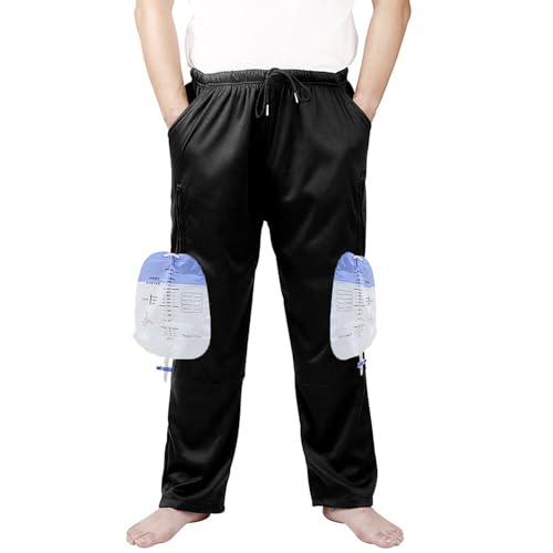 Katheterhose für Herren/Damen, mit 2 Seitentaschen mit Reißverschluss, für 2000 ml Beinbeutel, Urinbeutelhose für Nephrostomie, Foley, Zystostomie, Suprapubische und Gallenkatheter (Schwarz/L) von Lmaray