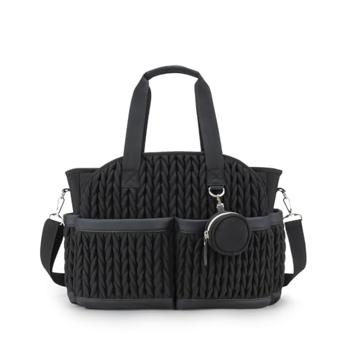 Lmbabter Wickeltasche, gesteppt, mit Upgrade-Funktion, Umstands-Babytasche, Kuriertasche mit Schultergurt, Nasstasche, Schwarz von Lmbabter