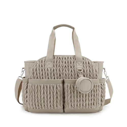 Lmbabter Wickeltasche, gesteppt, mit verbesserter Funktion, Wickeltasche, Kuriertasche mit Schultergurt, Nasstasche (Khaki) von Lmbabter