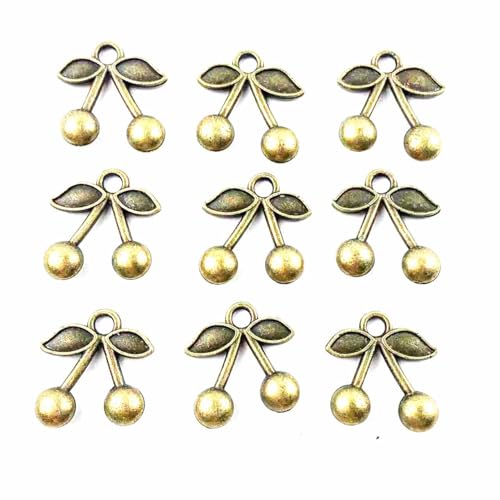 Lmlliang 50 Stück Antik-Bronze-Kirsch-Anhänger, Obst-Anhänger aus Legierung für Schmuckherstellung, Bastelbedarf, 16 x 14 mm von Lmlliang