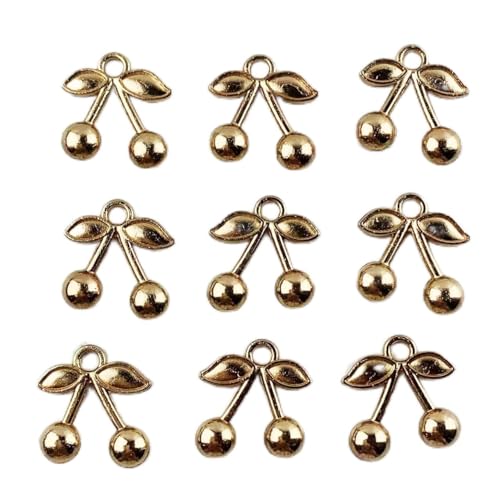 Lmlliang 50 Stück Antik-Gold-Kirschen-Charm-Anhänger, Legierung, Obst-Anhänger für Schmuckherstellung, Bastelbedarf, 16 x 14 mm von Lmlliang