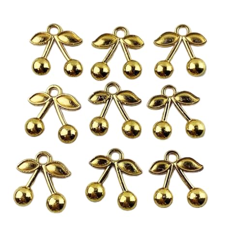 Lmlliang 50 Stück Goldanhänger Kirsch-Charms, Legierung, Obst-Anhänger für Schmuckherstellung, Bastelbedarf, 16 x 14 mm von Lmlliang