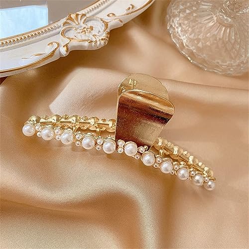Haarklammer für Damen und Mädchen, mit glitzernden Perlen, groß, goldfarben, mit Kristallsteinen von Lmtossey