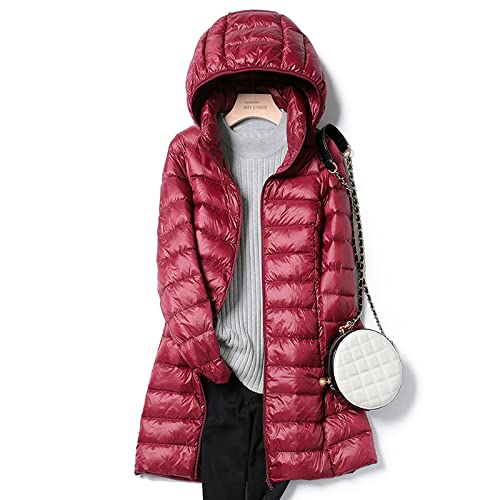 Winter Damen Daunenjacke Lang Ultra Leicht Slim Removal Hooded Parka, burgunderfarben, 54 von Lmtossey