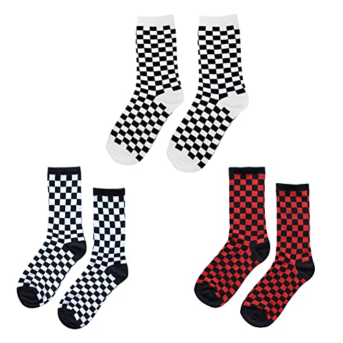 3 Paar Plaid-Baumwoll-Socken, Karierte Crew-Socken Alltagssocken,Warm Socken Mit Schachbrettmuster,Atmungsaktive Baumwollsocken Sportsocken,Größe 37-44 von Lnhgh