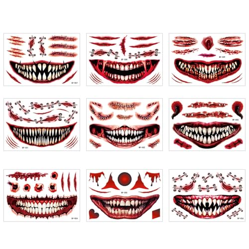 Lnhgh Lustige Halloween-Gesichtsaufkleber, Maskerade-Narbenaufkleber | Temporäre Maskerade-Aufkleber | Halloween-Narben-Make-up-Aufkleber für Halloween, Cosplay-Kostüm, Schreckensnacht von Lnhgh