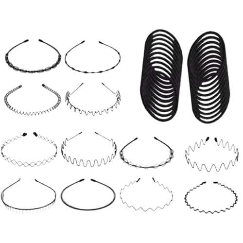 Lnhgh Metall-Stirnband, Metall-Stirnbänder für Damen - Unisex gewelltes Kopfbedeckungsset - Elastisches Unisex-Haarband, rutschfeste Sport-Kopfbedeckung, Haarreifen mit 20 Haargummis für von Lnhgh