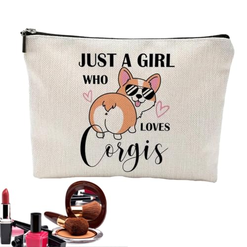 Lnhgh Süße Make-up-Tasche, süße Kosmetiktasche | Kosmetik-Organizer-Beutel | Niedlicher Welpen-Reise-Make-up-Organizer aus Leinen, Just a Girl Who Loves Dogs, Kosmetiktasche, lustige Kulturtasche für von Lnhgh